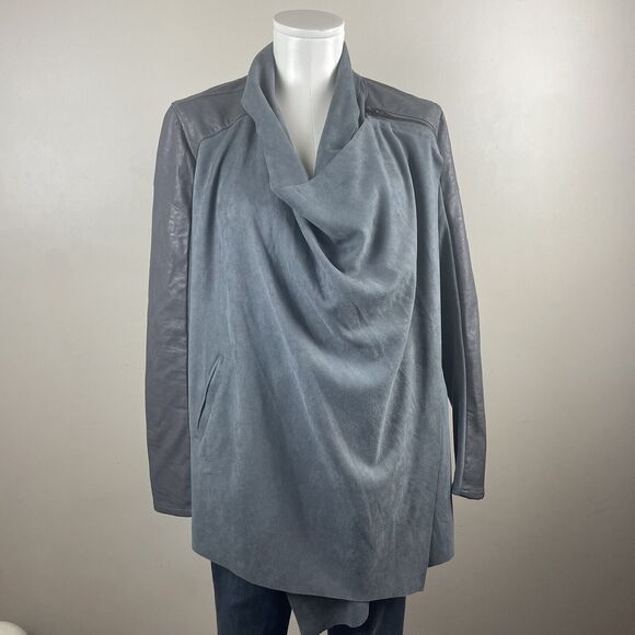 Anthropologie BlankNYC Size Small Gray Draped Faux Suede And Zip Leather Jacket - Picture 2 of 12